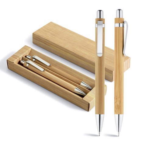 Set stylo à bille et porte-mine en bambou